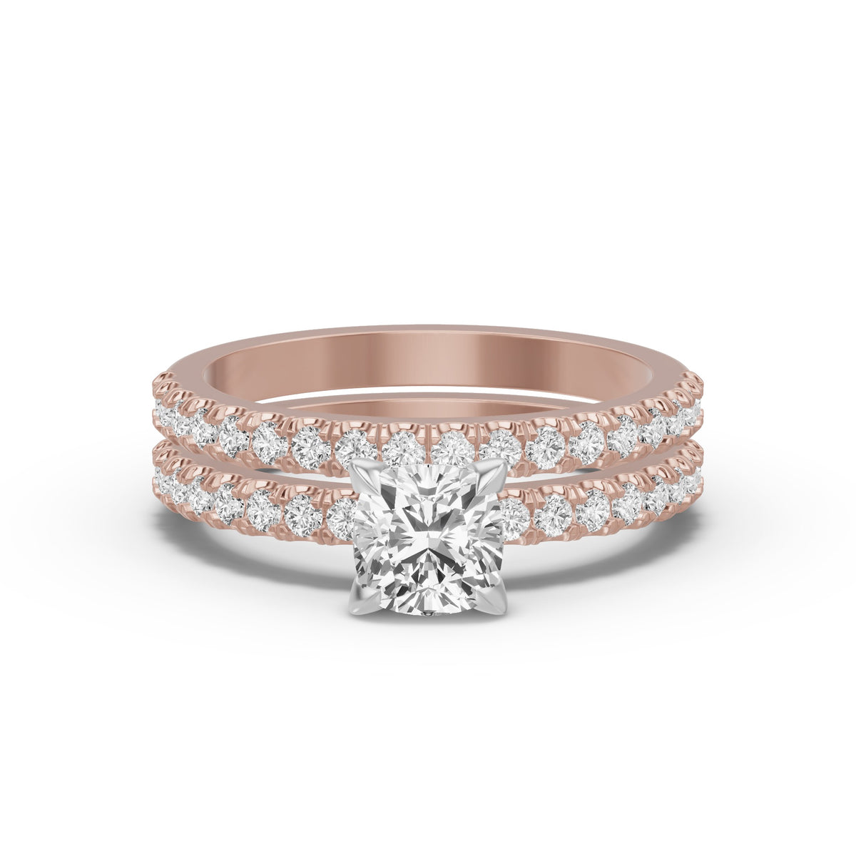 Micro-Pavé Bridal Set — Cushion — 1.0 ct 14k Rose Gold