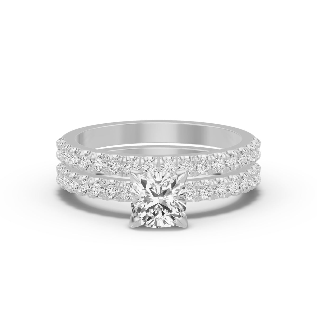 Micro-Pavé Bridal Set — Cushion — 1.0 ct 14k White Gold