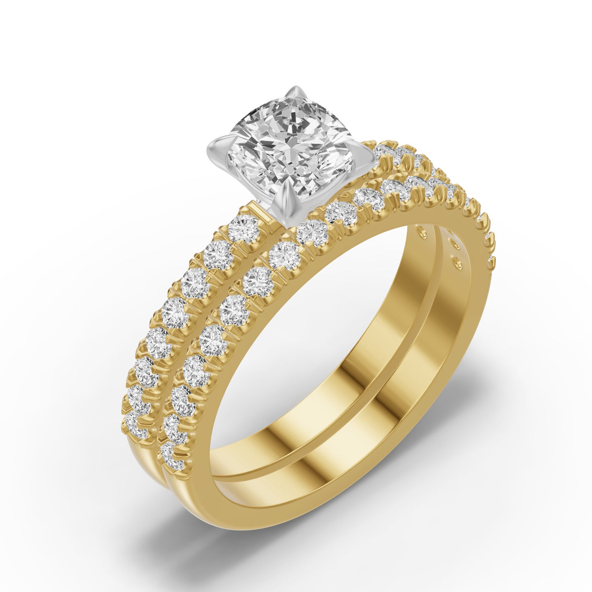 Micro-Pavé Bridal Set — Cushion — 1.0 ct 14k Yellow Gold