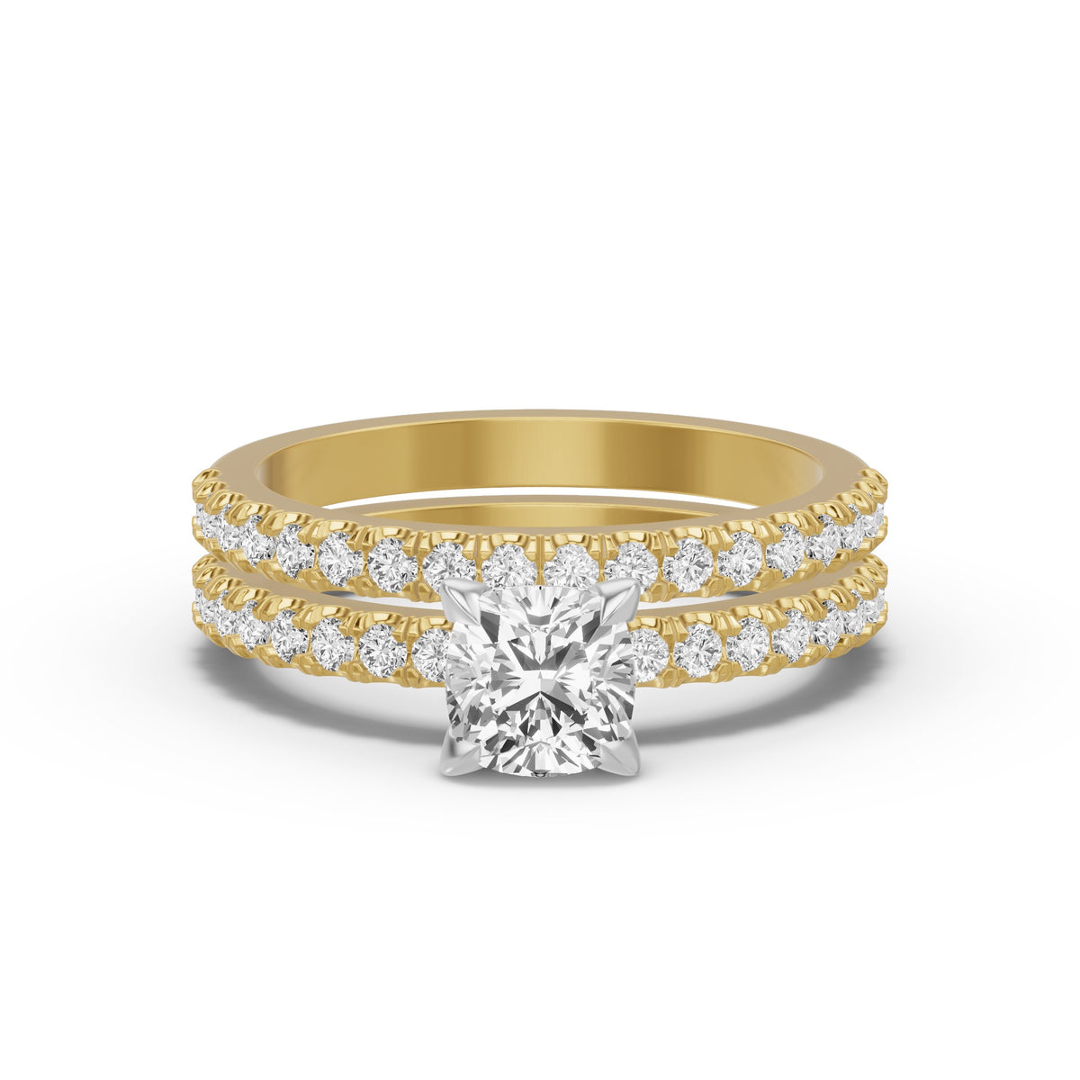 Micro-Pavé Bridal Set — Cushion — 1.0 ct 14k Yellow Gold