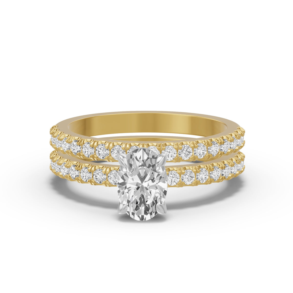 Micro-Pavé Bridal Set — Oval — 1.0 ct 14k Yellow Gold