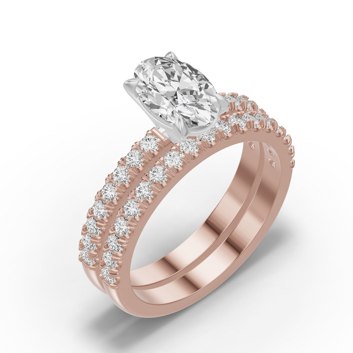 Micro-Pavé Bridal Set — Oval — 1.5 ct 14k Rose Gold