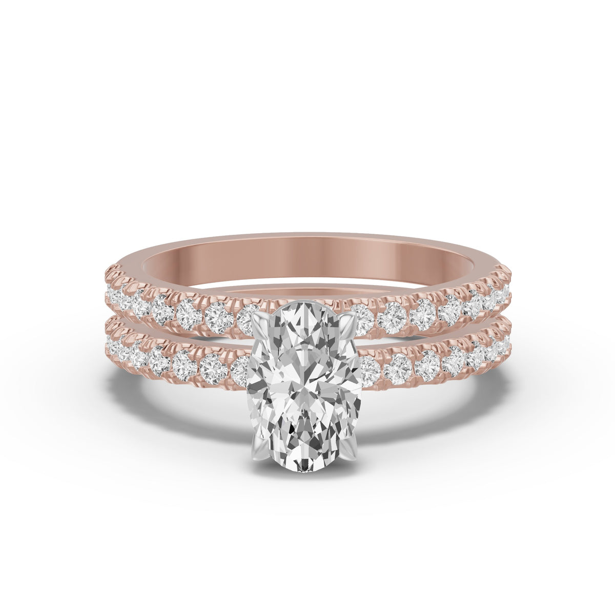 Micro-Pavé Bridal Set — Oval — 1.5 ct 14k Rose Gold