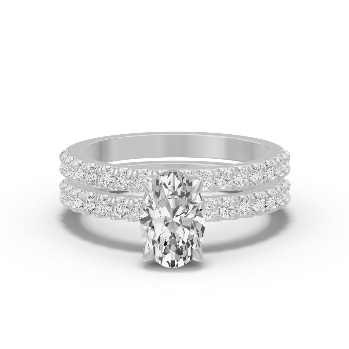 Micro-Pavé Bridal Set — Oval — 1.5 ct 14k White Gold