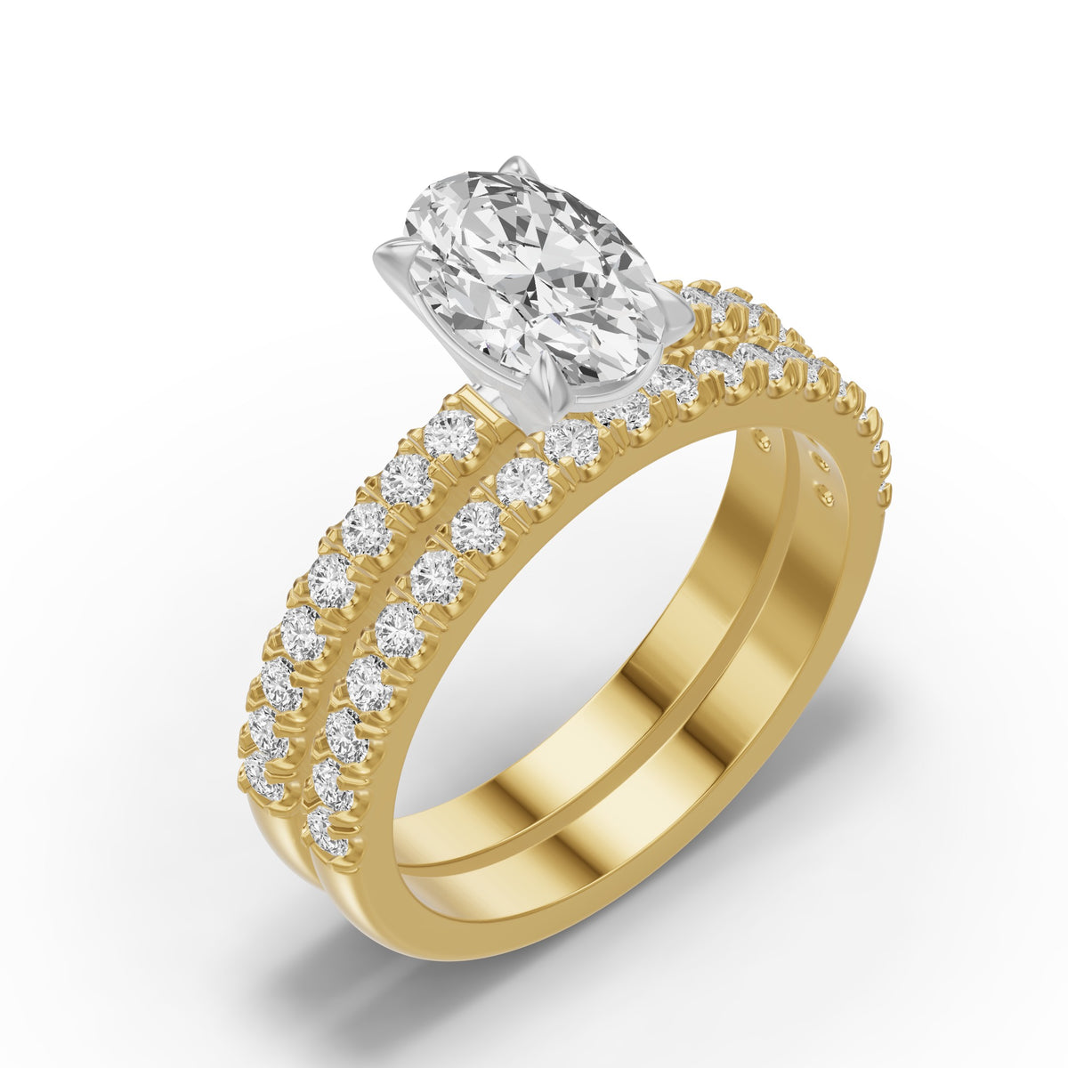 Micro-Pavé Bridal Set — Oval — 1.5 ct 14k Yellow Gold
