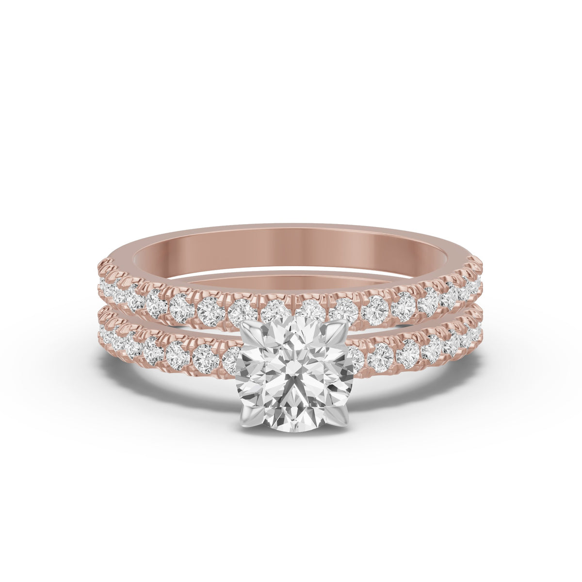 Micro-Pavé Bridal Set — Round — 1.0 ct 14k Rose Gold