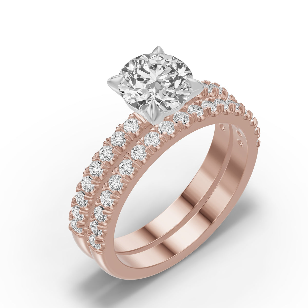 Micro-Pavé Bridal Set — Round — 1.5 ct 14k Rose Gold