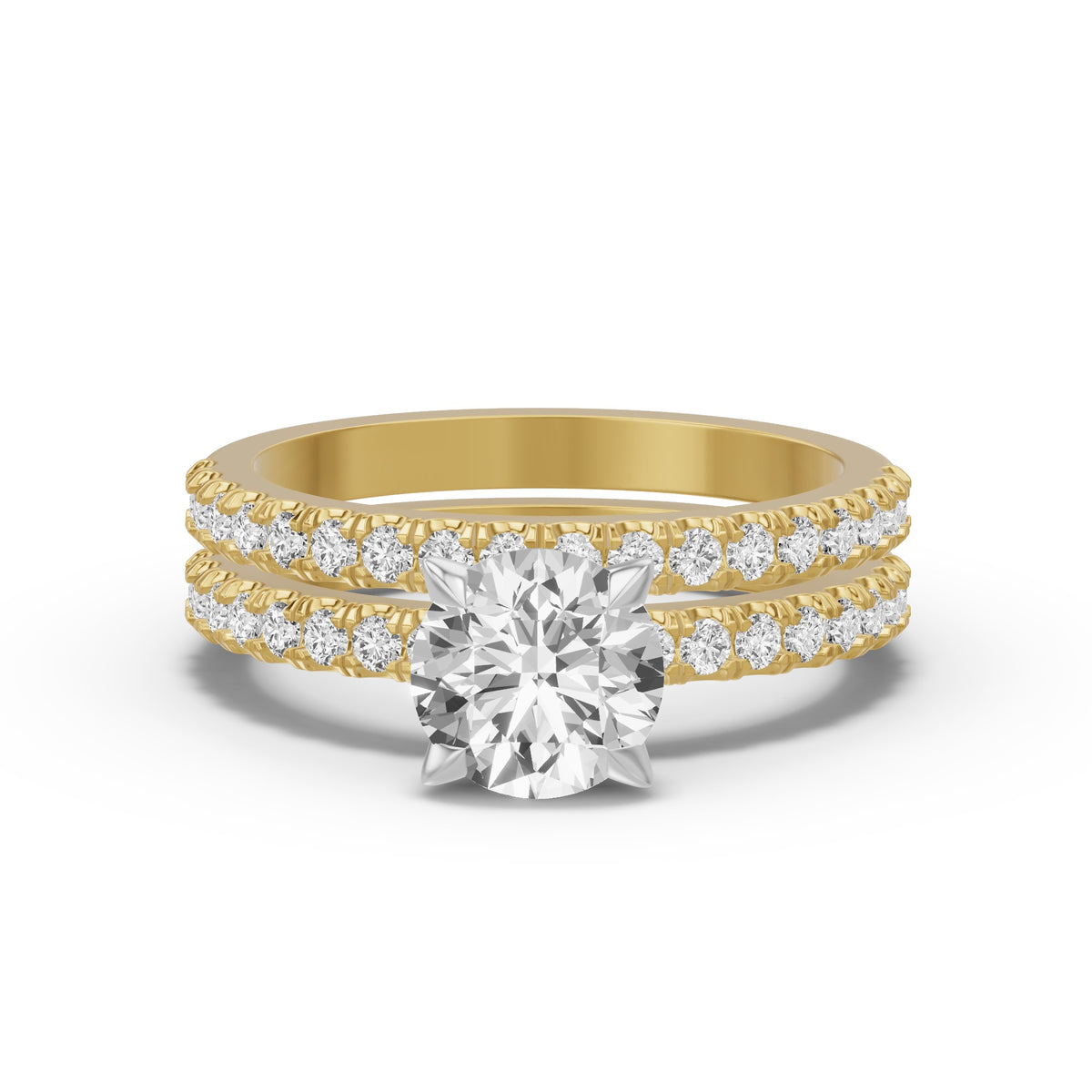 Micro-Pavé Bridal Set — Round — 1.5 ct 14k Yellow Gold