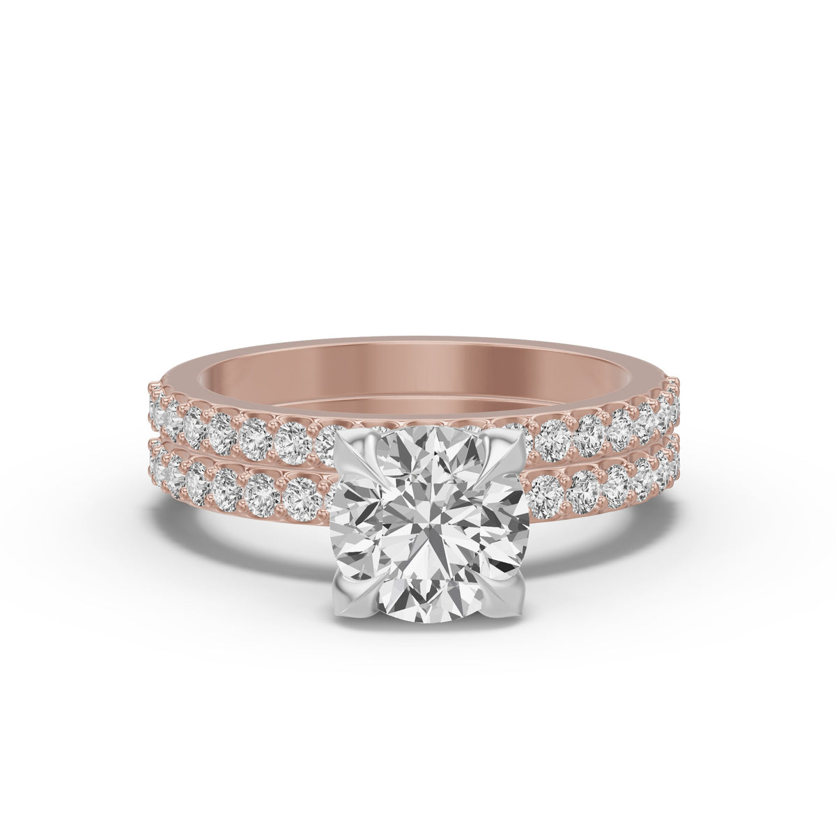 Micro-Pavé Bridal Set — Round — 2.0 ct 14k Rose Gold