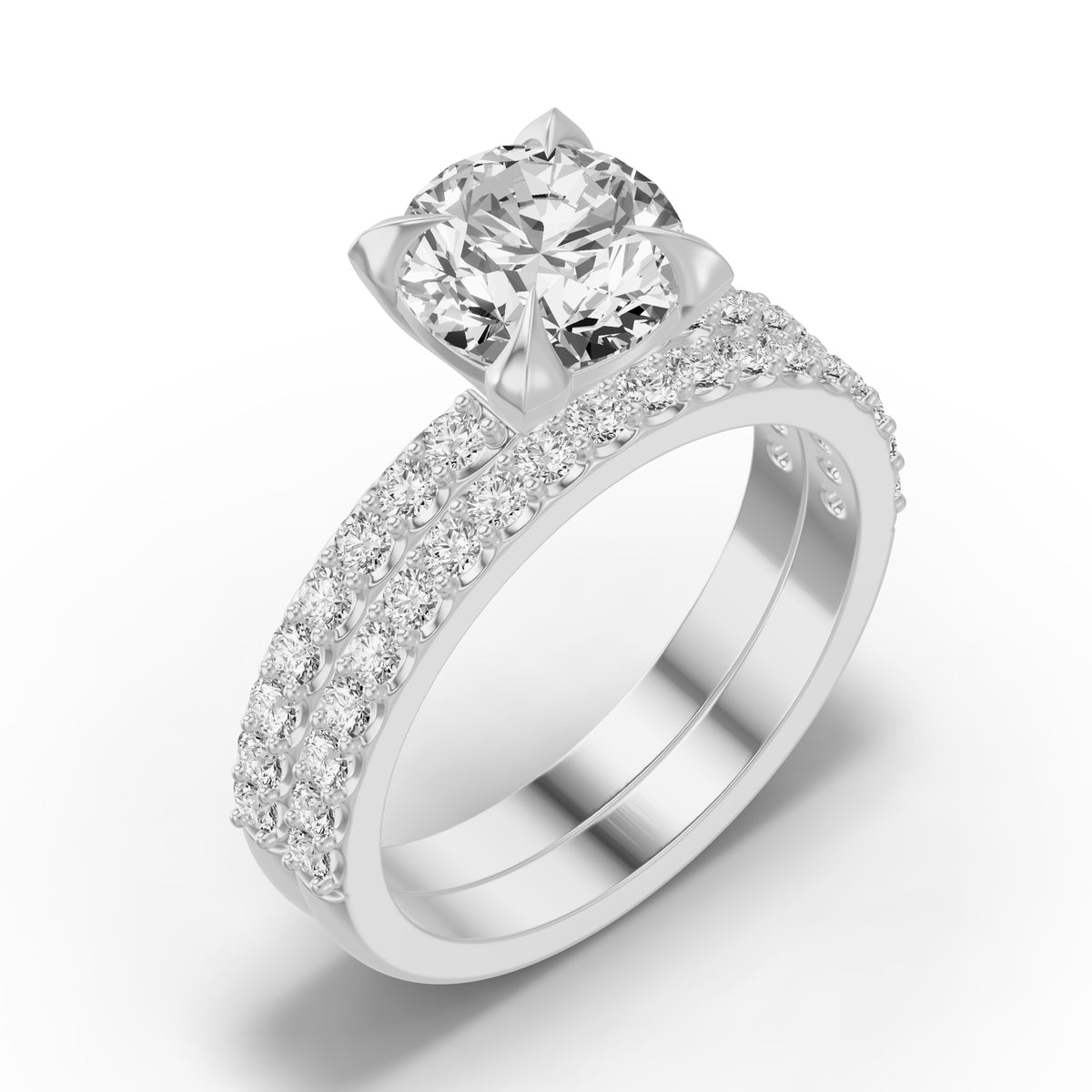 Micro-Pavé Bridal Set — Round — 2.0 ct 14k White Gold