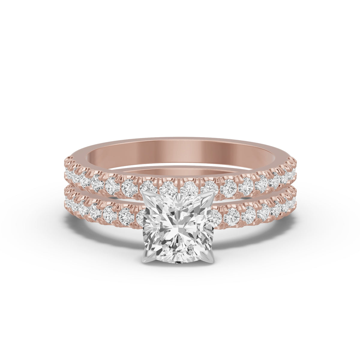 Micro-Pavé Bridal Set — Cushion — 1.5 ct 14k Rose Gold