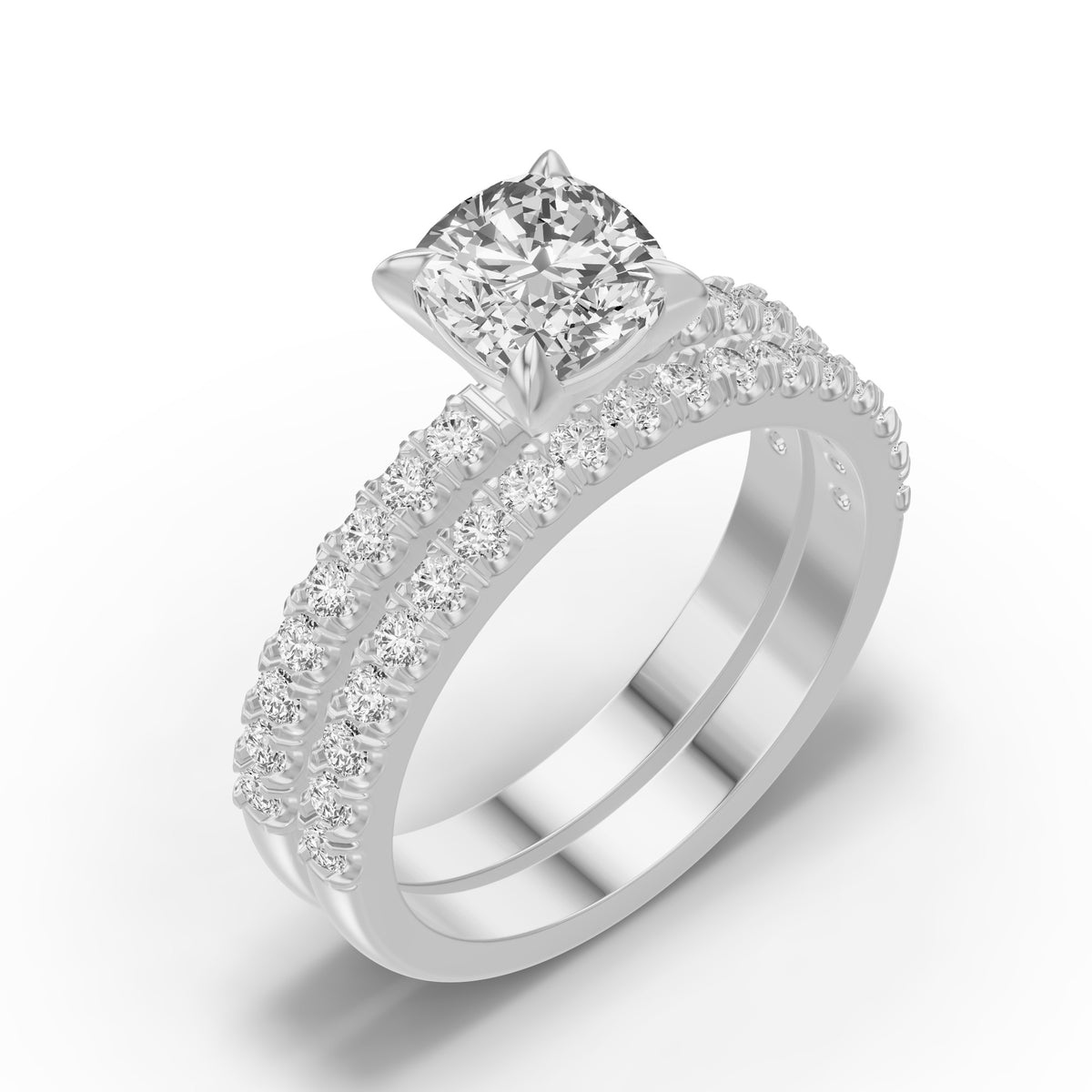 Micro-Pavé Bridal Set — Cushion — 1.5 ct 14k White Gold
