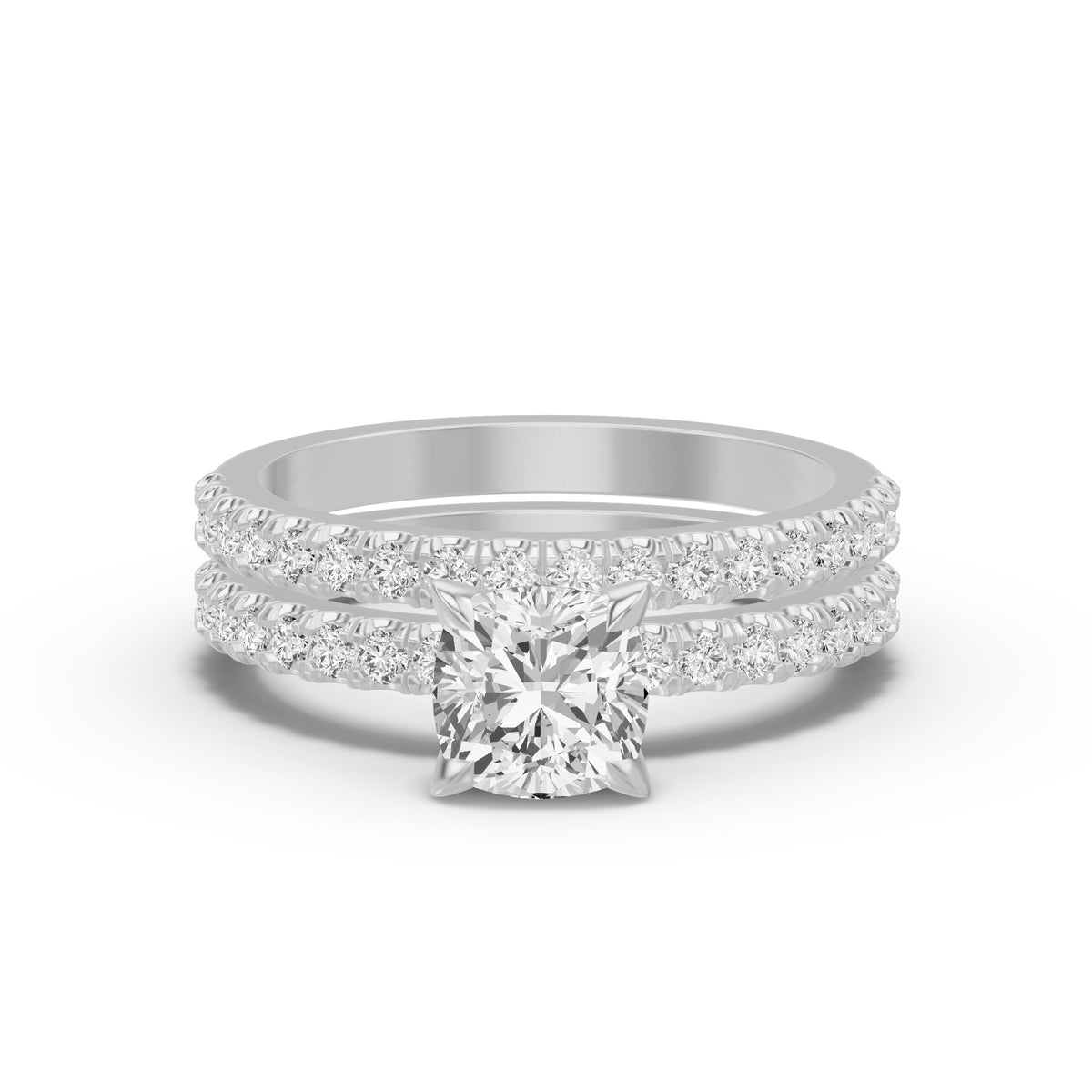 Micro-Pavé Bridal Set — Cushion — 1.5 ct 14k White Gold