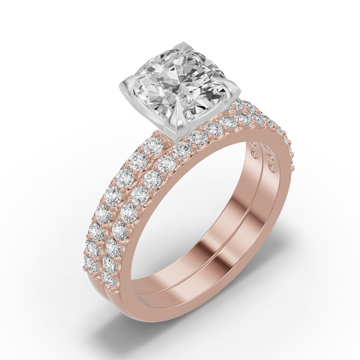 Micro-Pavé Bridal Set — Cushion — 2.0 ct 14k Rose Gold