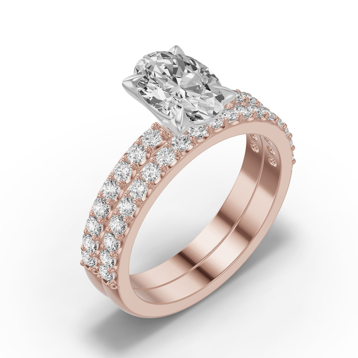 Micro-Pavé Bridal Set — Oval — 2.0 ct 14k Rose Gold
