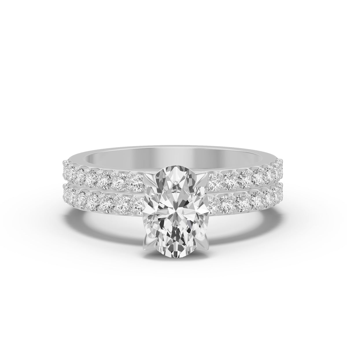 Micro-Pavé Bridal Set — Oval — 2.0 ct 14k White Gold