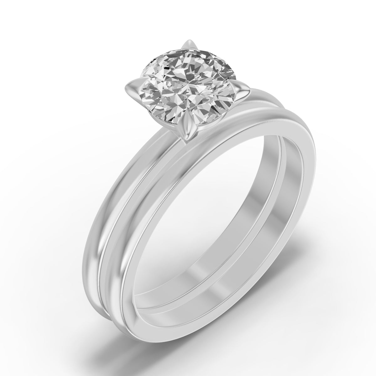 Classic Solitaire Bridal Set — Round — 1.5 ct 14k White Gold