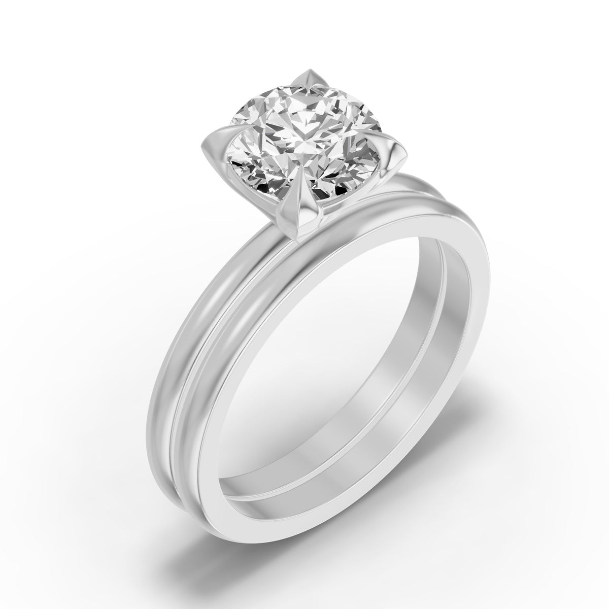Classic Solitaire Bridal Set — Round — 2.0 ct 14k White Gold