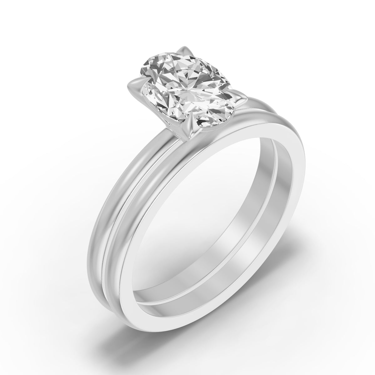 Classic Solitaire Bridal Set — Oval — 2.0 ct 14k White Gold
