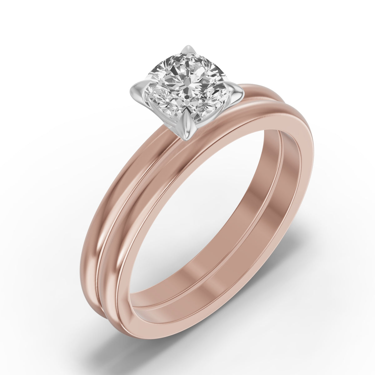 Classic Solitaire Bridal Set — Cushion — 1.0 ct 14k Rose Gold