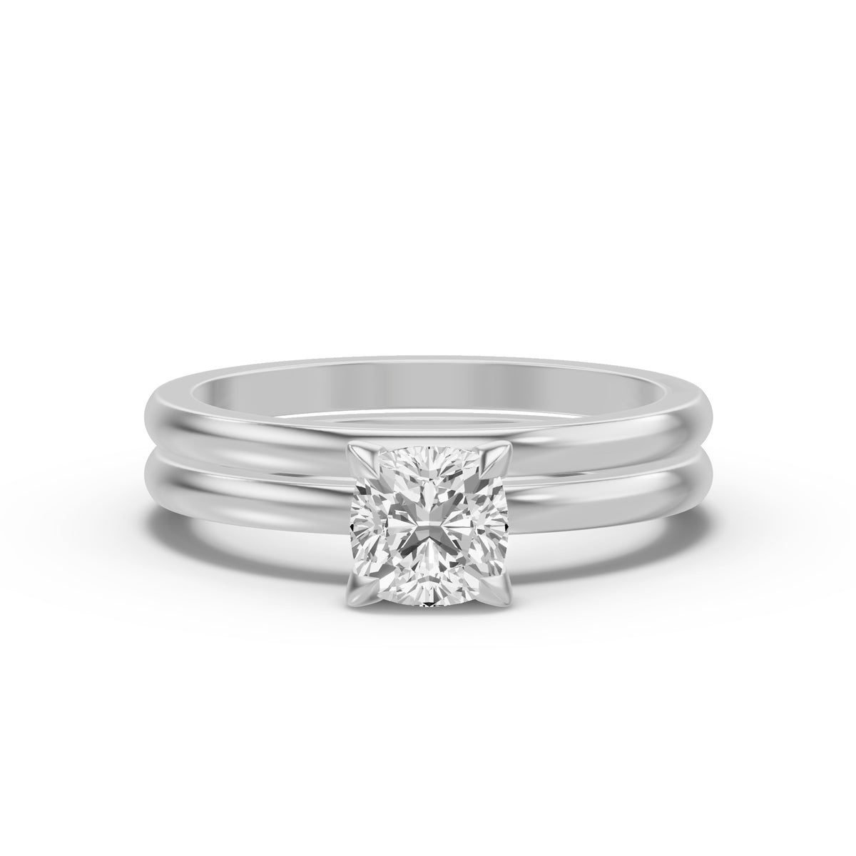 Classic Solitaire Bridal Set — Cushion — 1.0 ct 14k White Gold