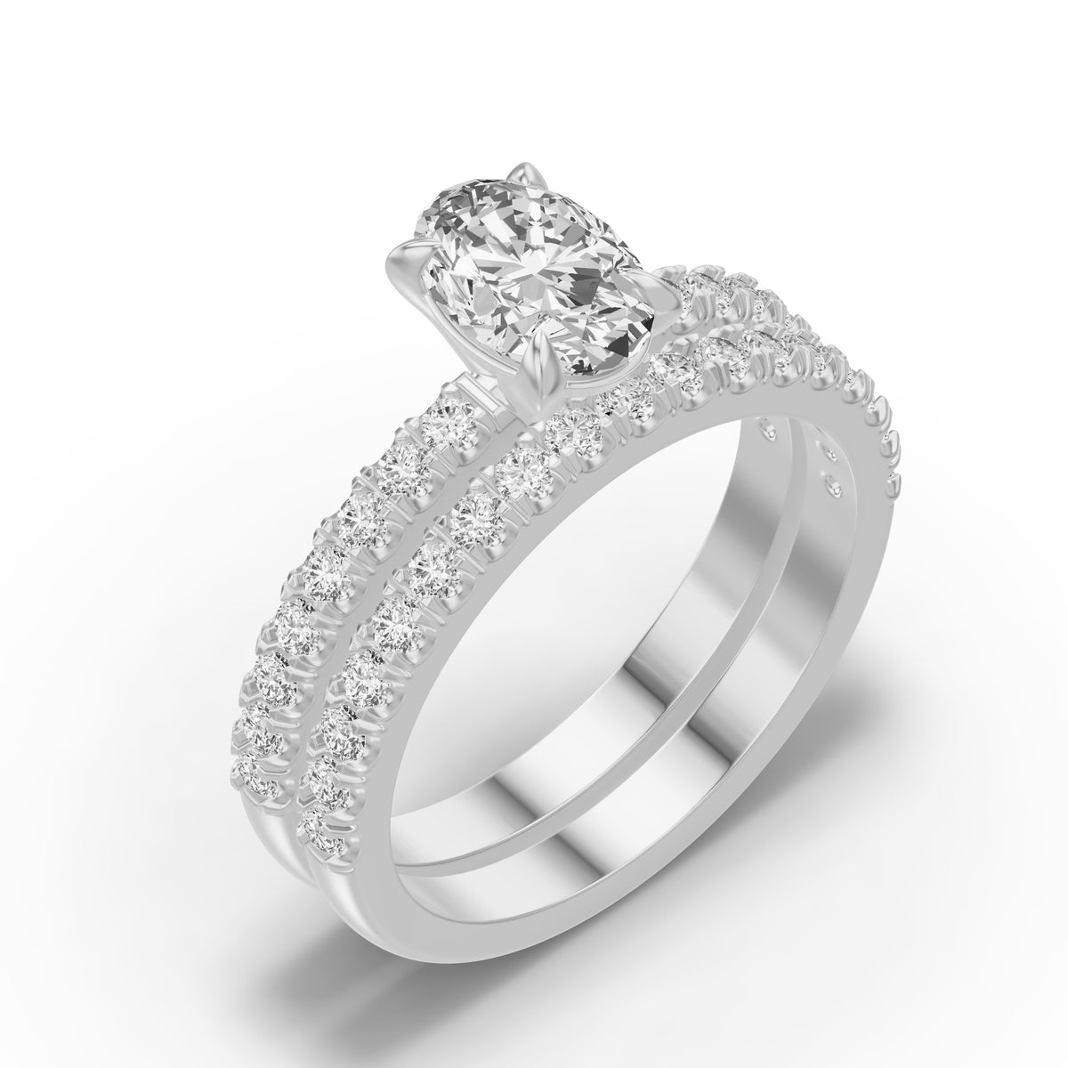 Micro-Pavé Bridal Set — Oval — 1.0 ct 14k White Gold