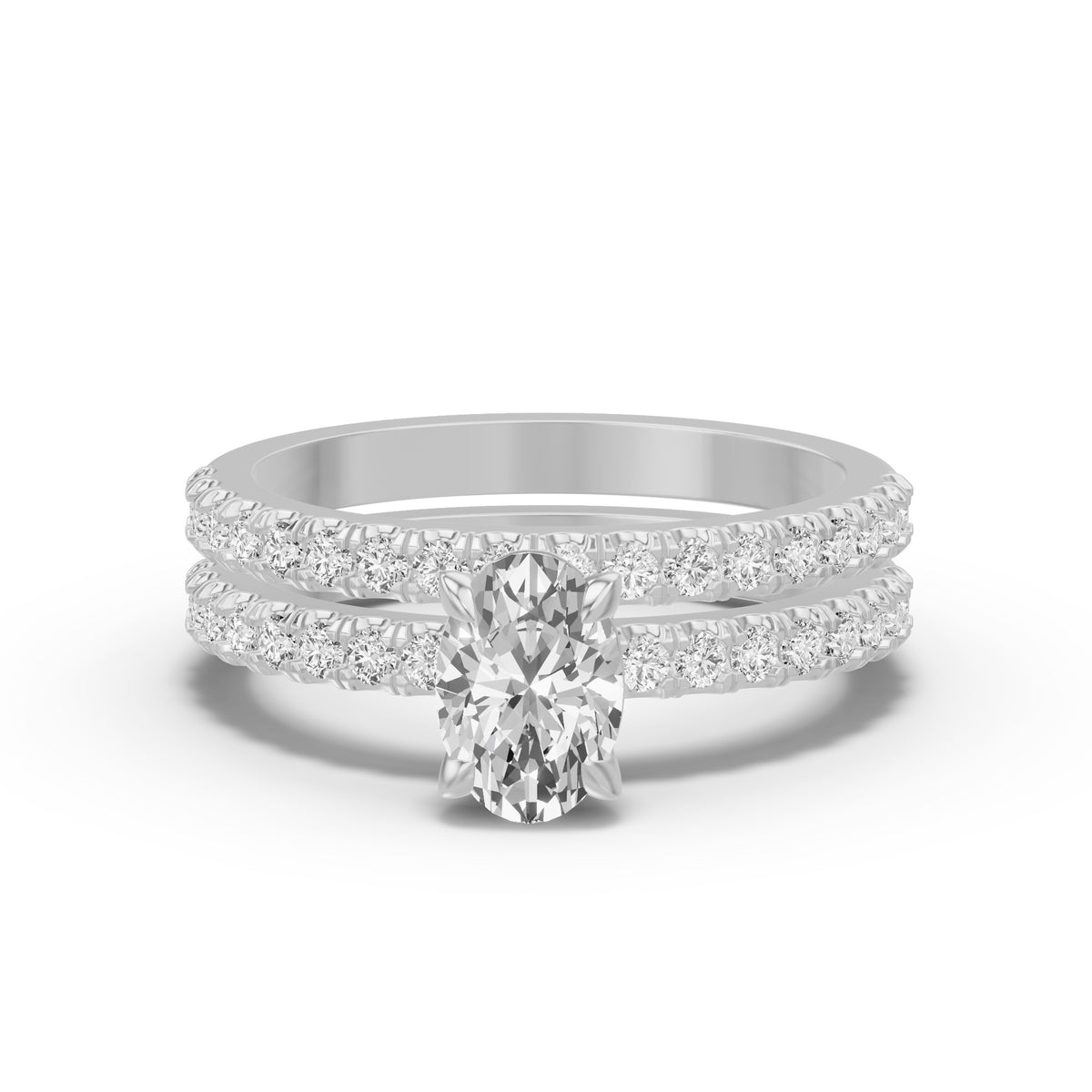 Micro-Pavé Bridal Set — Oval — 1.0 ct 14k White Gold