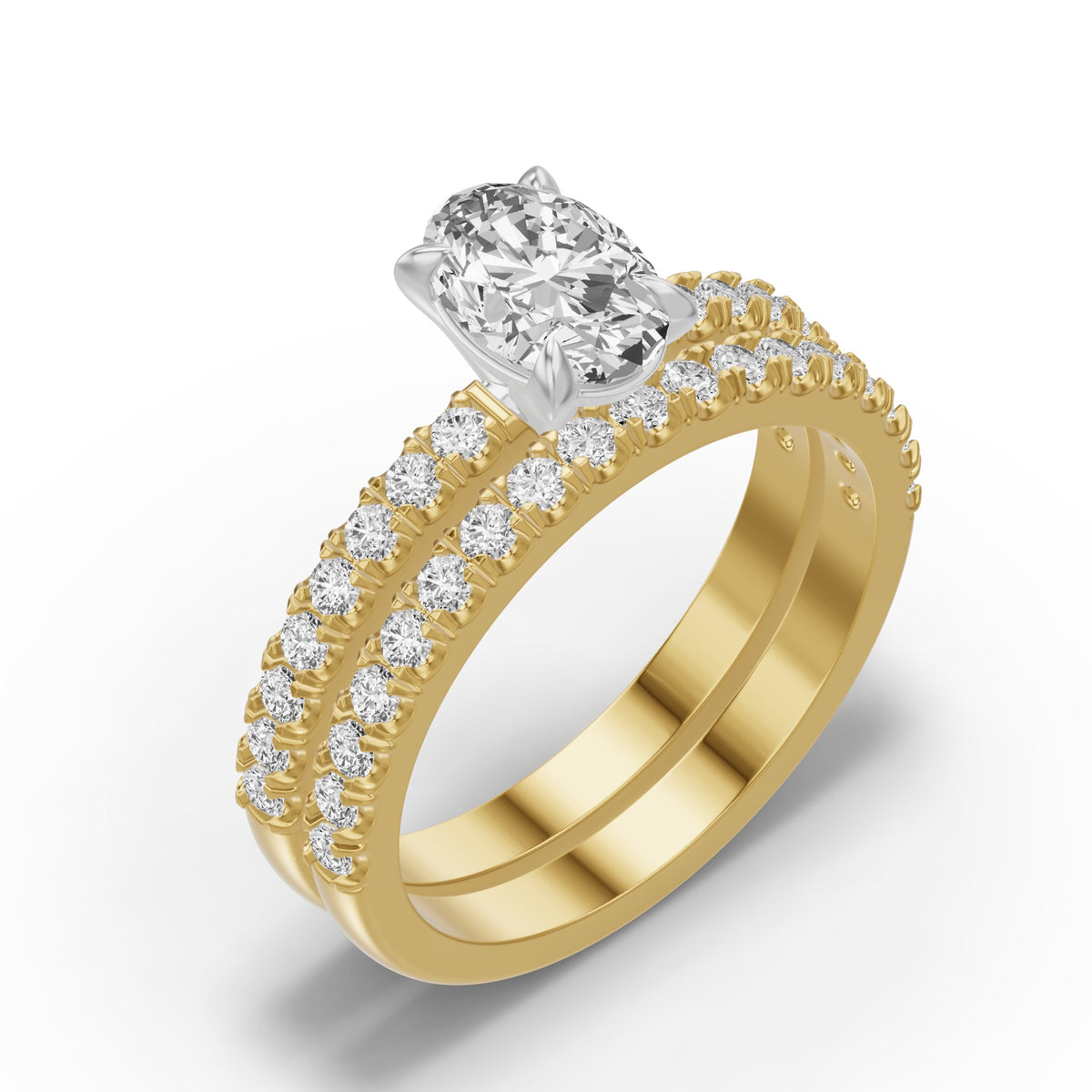 Micro-Pavé Bridal Set — Oval — 1.0 ct 14k Yellow Gold