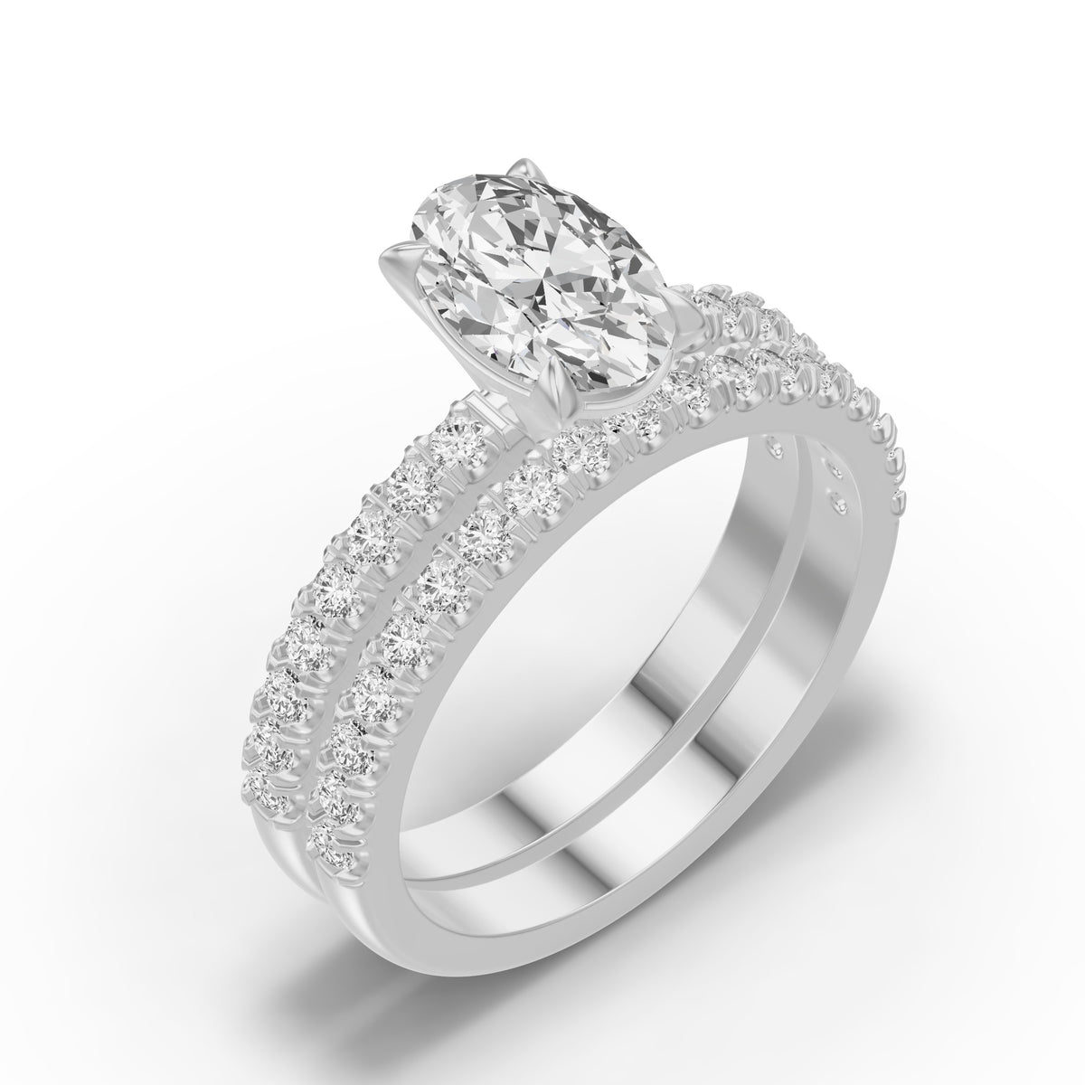 Micro-Pavé Bridal Set — Oval — 1.5 ct 14k White Gold