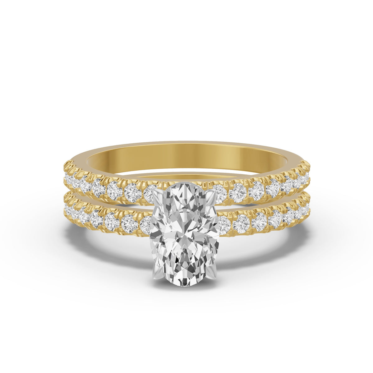 Micro-Pavé Bridal Set — Oval — 1.5 ct 14k Yellow Gold
