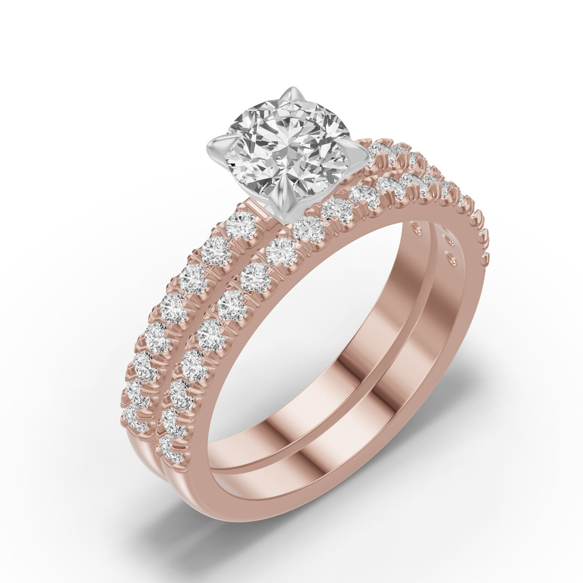 Micro-Pavé Bridal Set — Round — 1.0 ct 14k Rose Gold