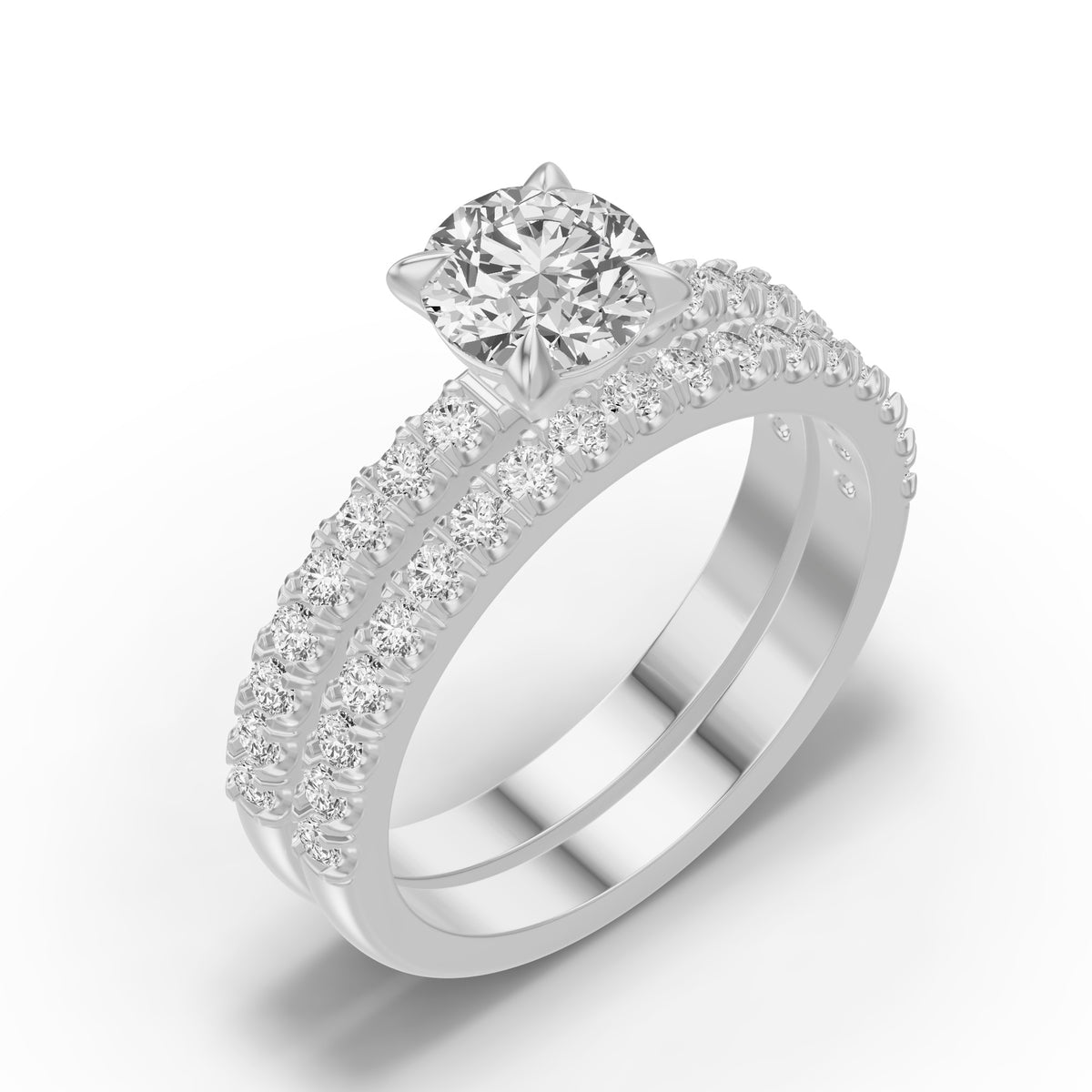 Micro-Pavé Bridal Set — Round — 1.0 ct 14k White Gold