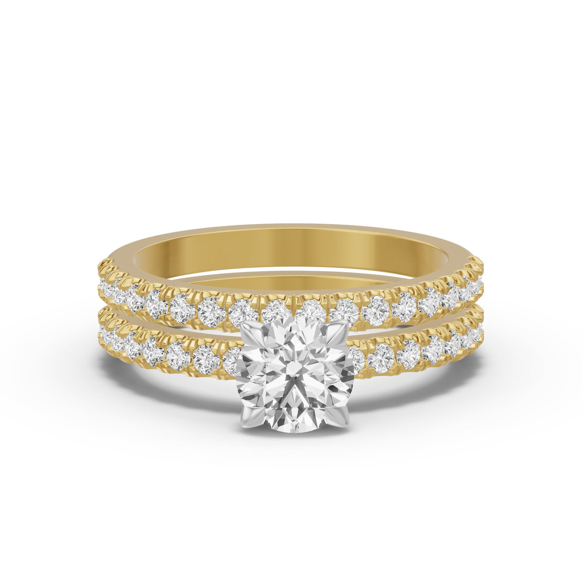 Micro-Pavé Bridal Set — Round — 1.0 ct 14k Yellow Gold