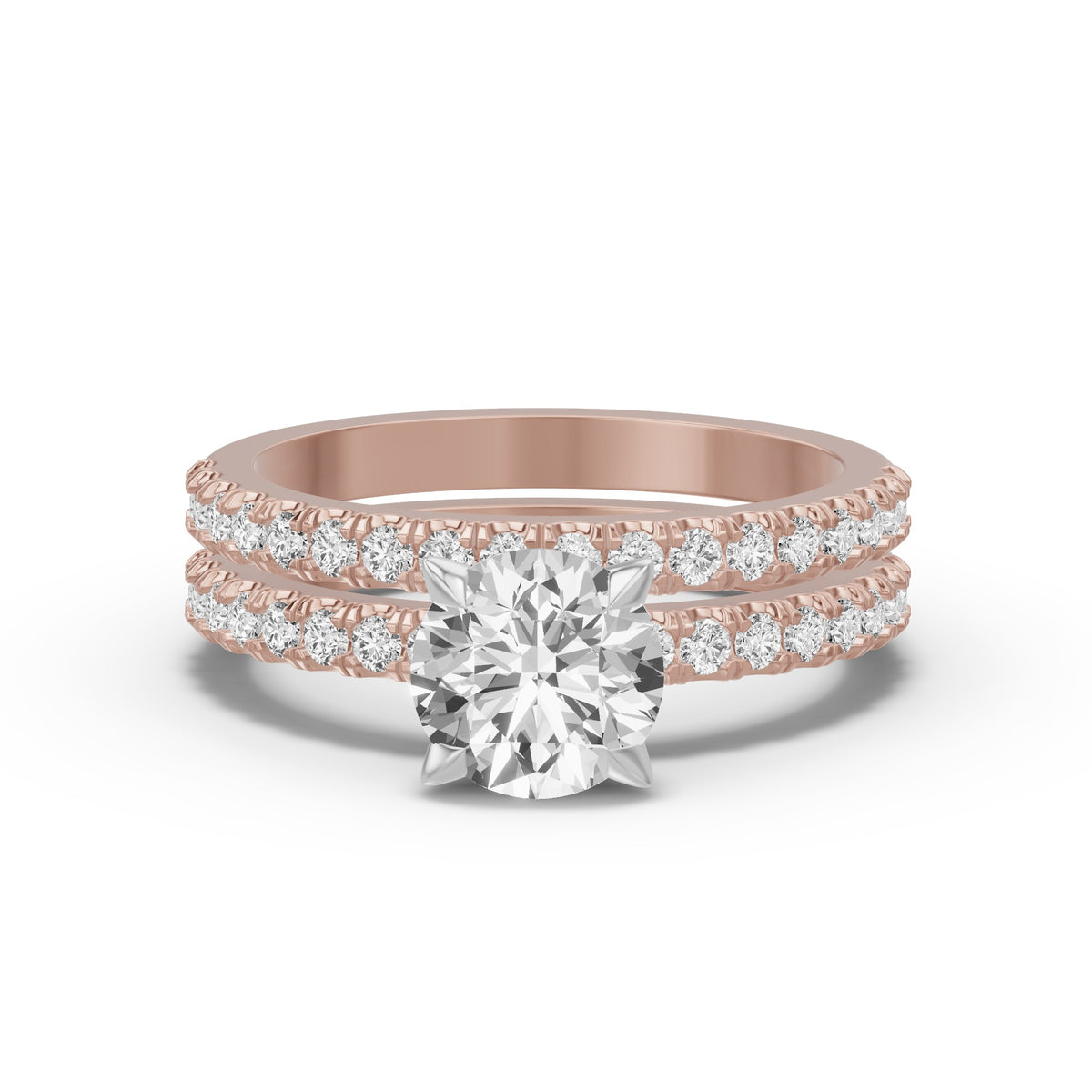Micro-Pavé Bridal Set — Round — 1.5 ct 14k Rose Gold