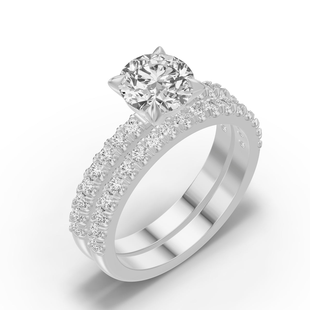 Micro-Pavé Bridal Set — Round — 1.5 ct 14k White Gold