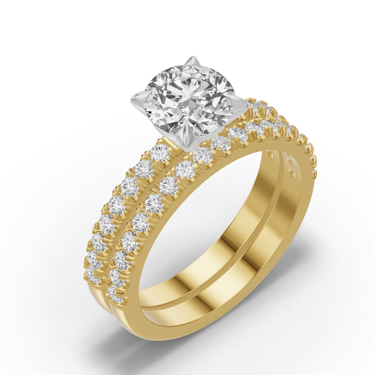 Micro-Pavé Bridal Set — Round — 1.5 ct 14k Yellow Gold