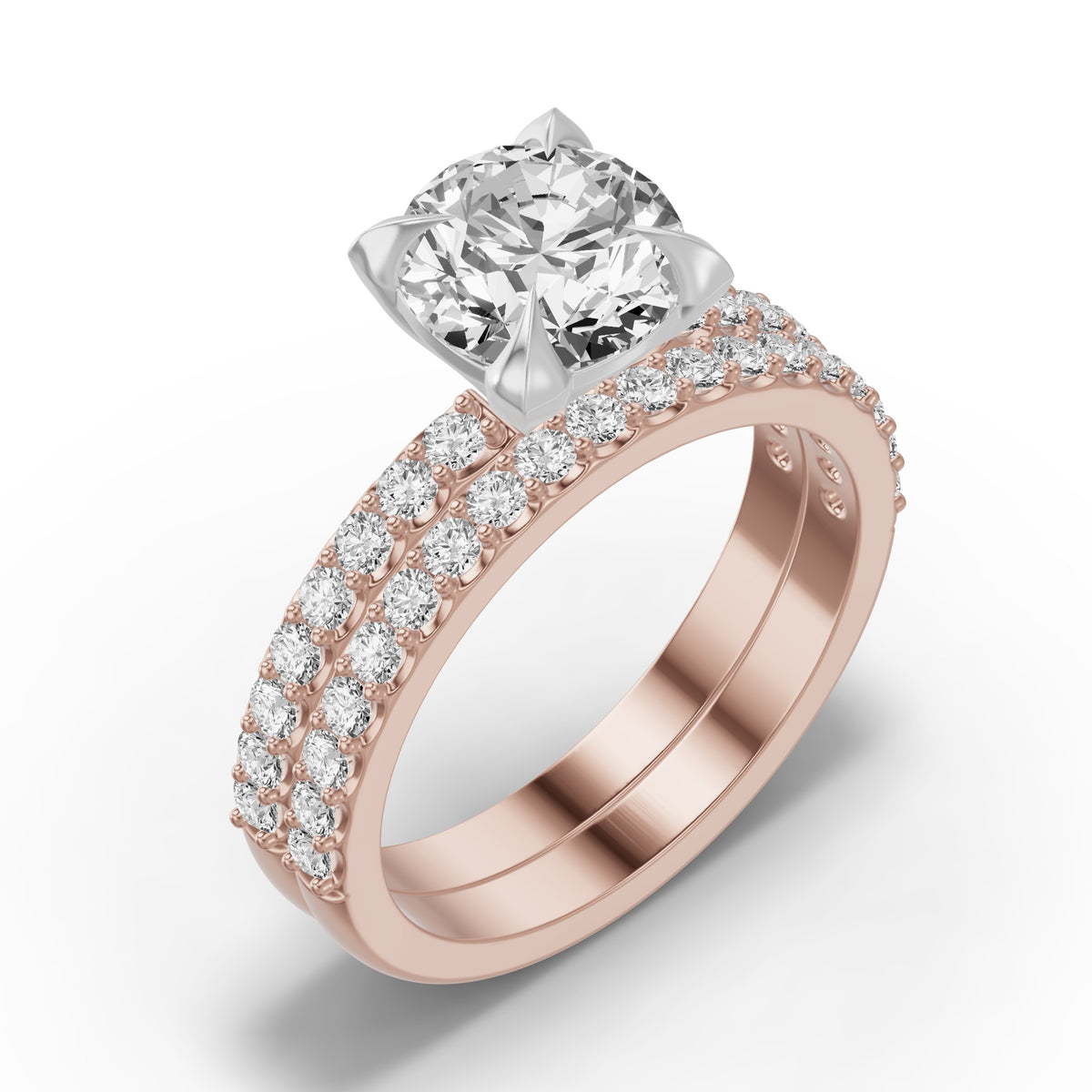 Micro-Pavé Bridal Set — Round — 2.0 ct 14k Rose Gold