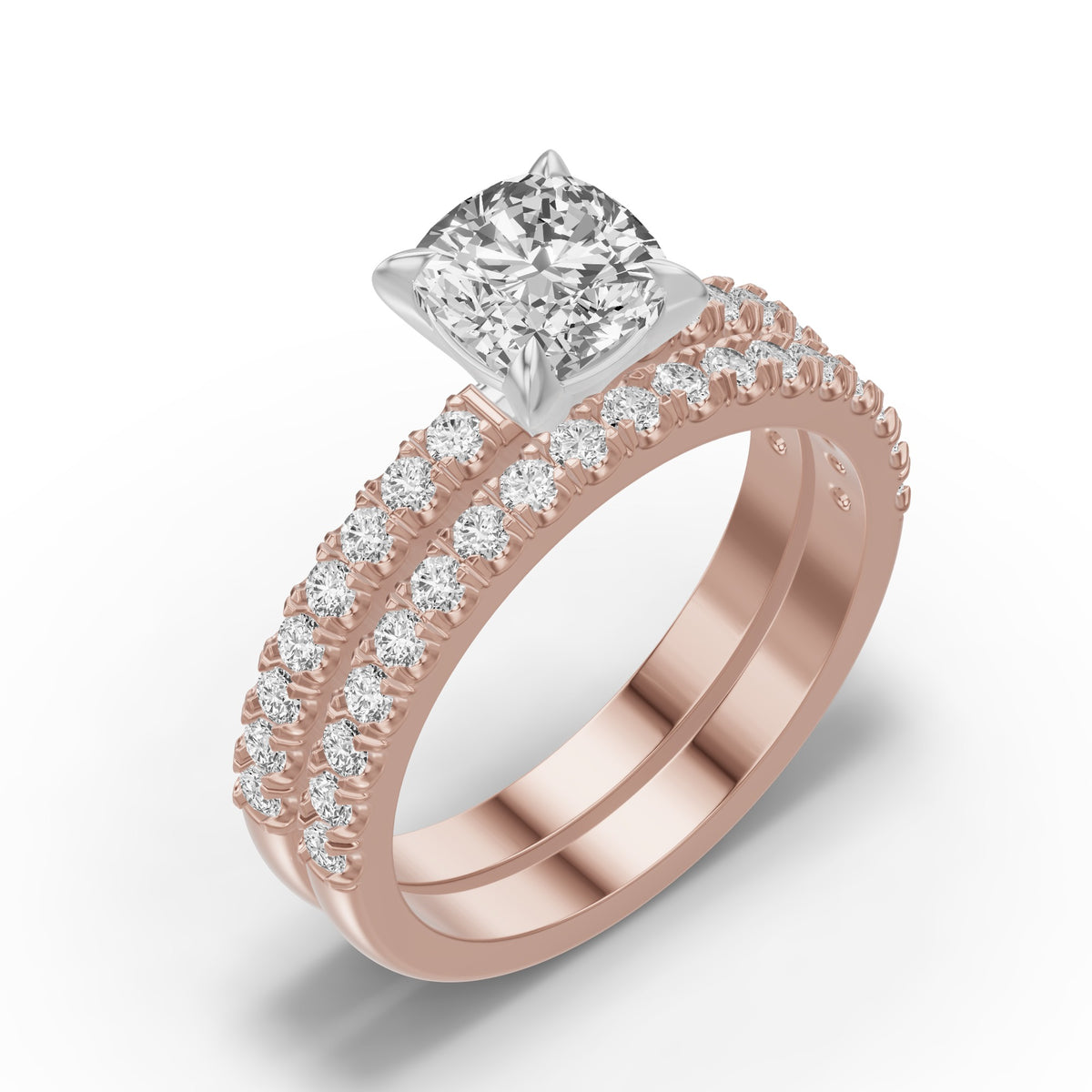 Micro-Pavé Bridal Set — Cushion — 1.5 ct 14k Rose Gold