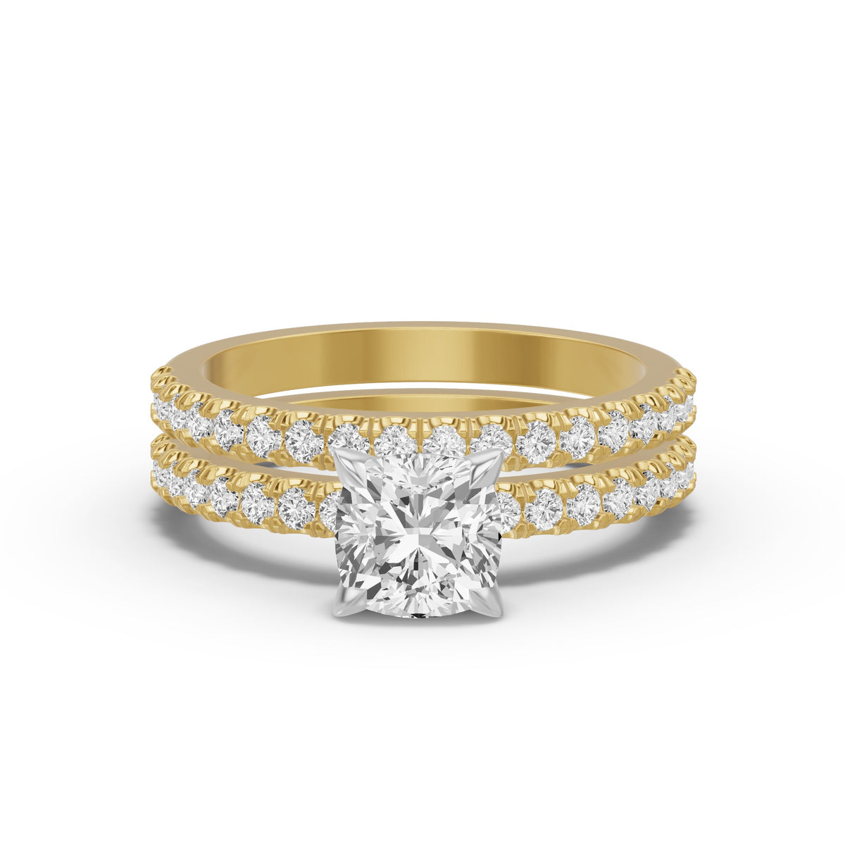 Micro-Pavé Bridal Set — Cushion — 1.5 ct 14k Yellow Gold