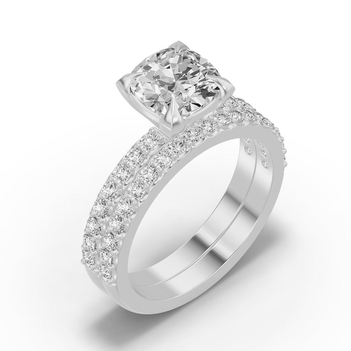 Micro-Pavé Bridal Set — Cushion — 2.0 ct 14k White Gold