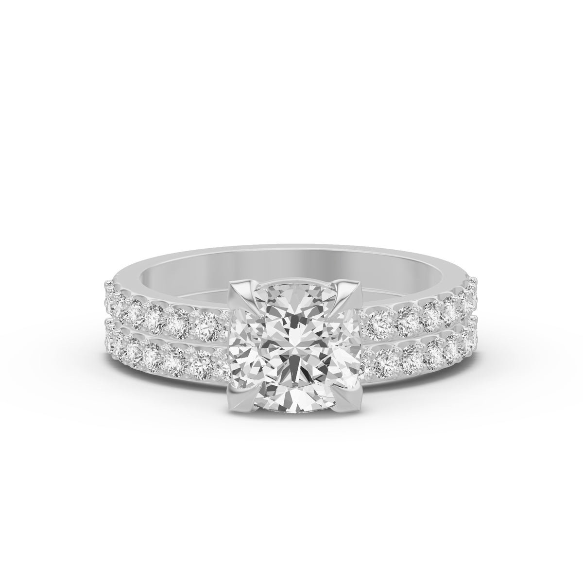 Micro-Pavé Bridal Set — Cushion — 2.0 ct 14k White Gold