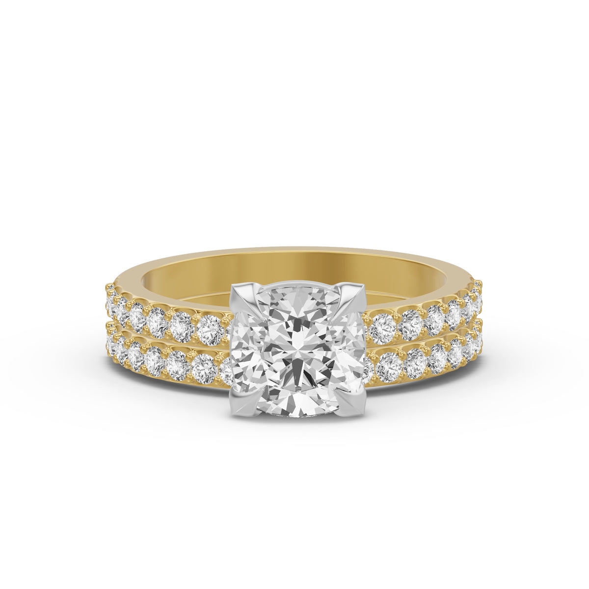 Micro-Pavé Bridal Set — Cushion — 2.0 ct 14k Yellow Gold