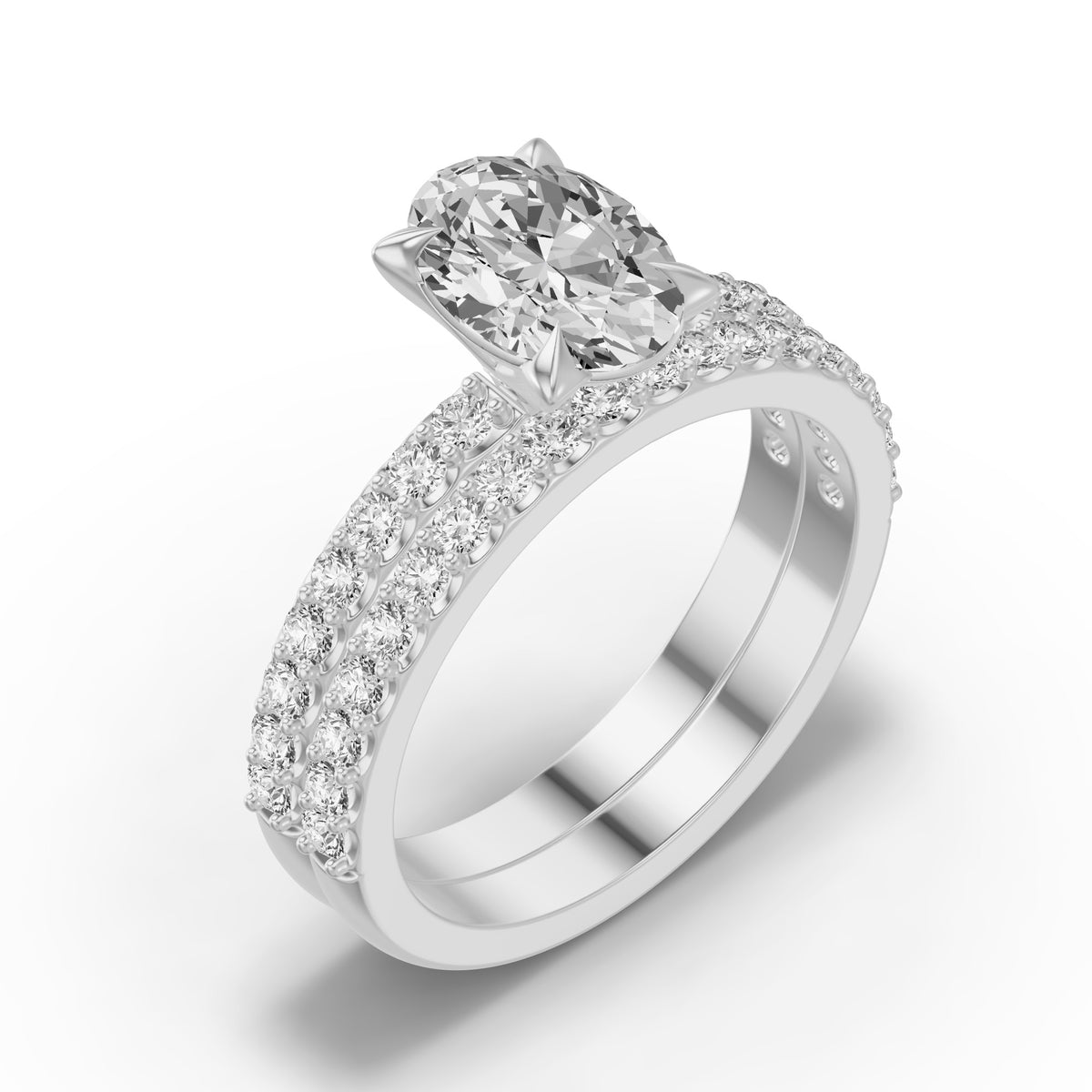 Micro-Pavé Bridal Set — Oval — 2.0 ct 14k White Gold
