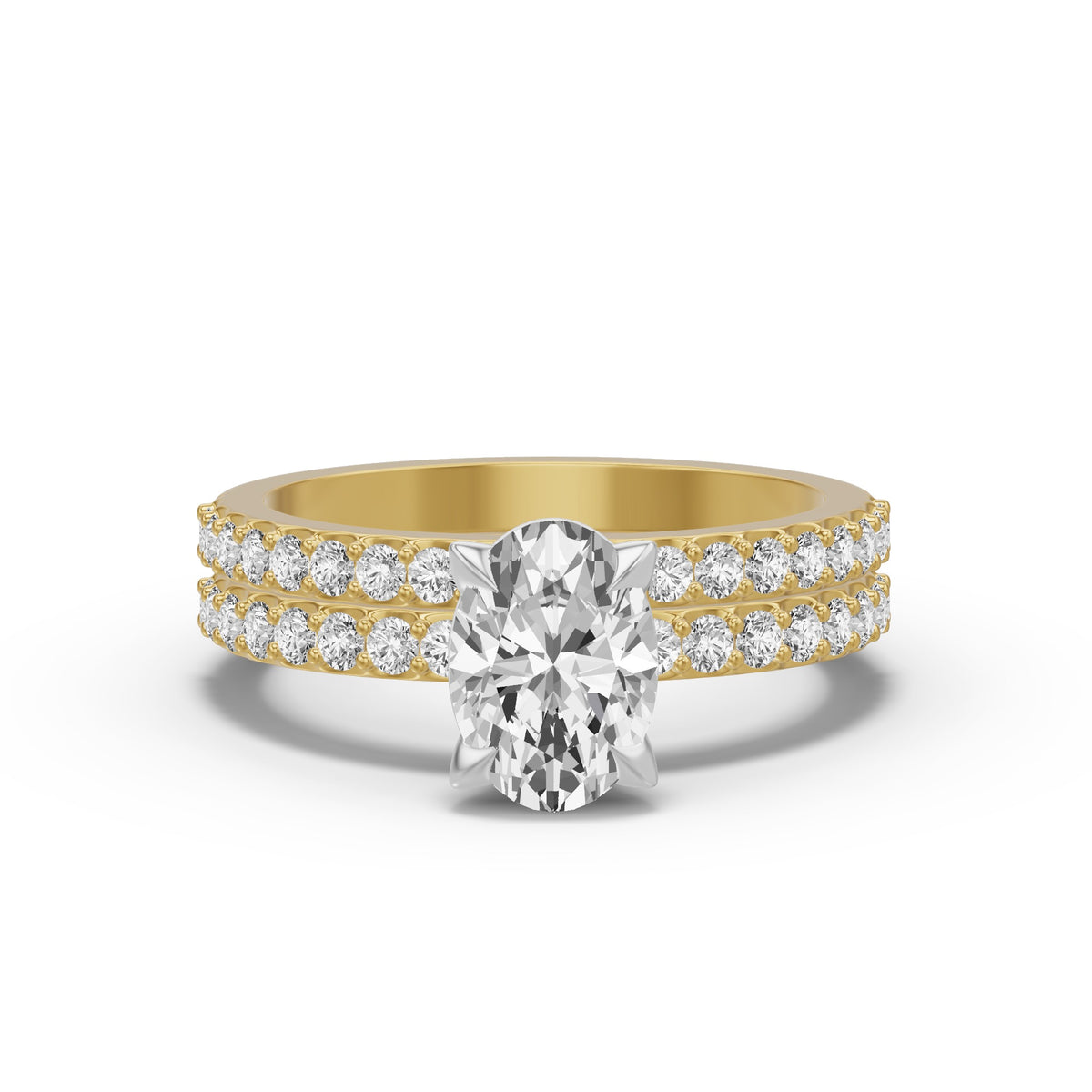 Micro-Pavé Bridal Set — Oval — 2.0 ct 14k Yellow Gold