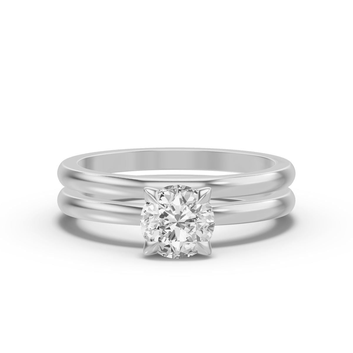 Classic Solitaire Bridal Set — Round — 1.0 ct 14k White Gold