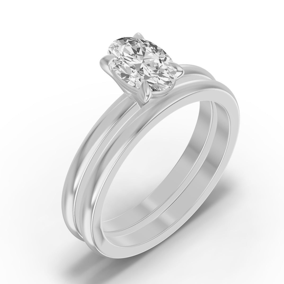 Classic Solitaire Bridal Set — Oval — 1.0 ct 14k White Gold