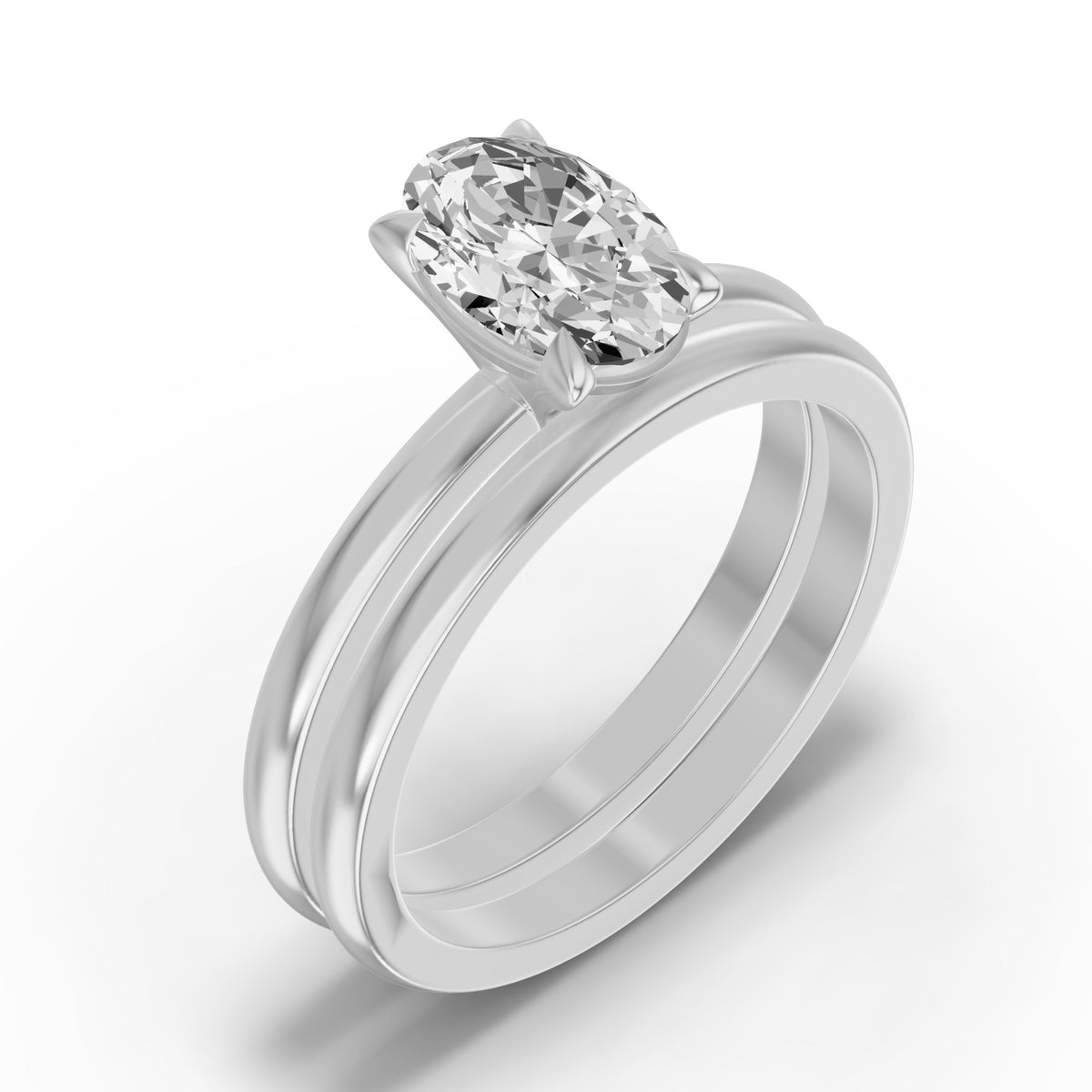 Classic Solitaire Bridal Set — Oval — 1.5 ct 14k White Gold