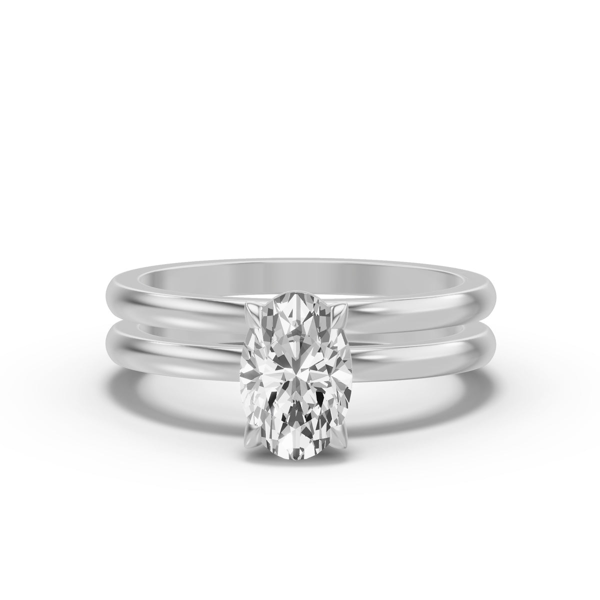Classic Solitaire Bridal Set — Oval — 1.5 ct 14k White Gold