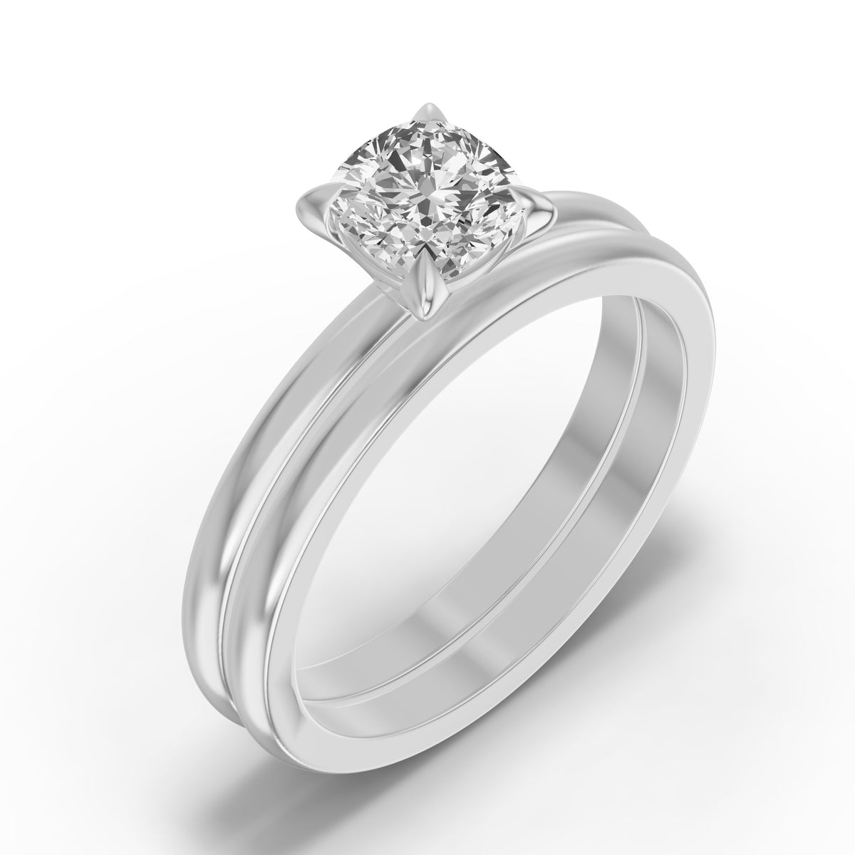 Classic Solitaire Bridal Set — Cushion — 1.0 ct 14k White Gold