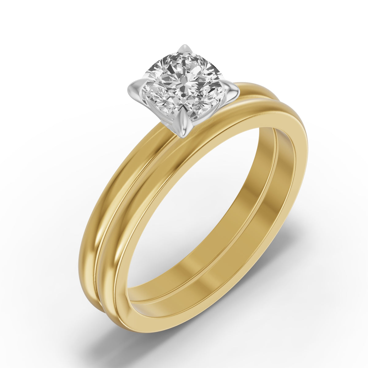 Classic Solitaire Bridal Set — Cushion — 1.0 ct 14k Yellow Gold
